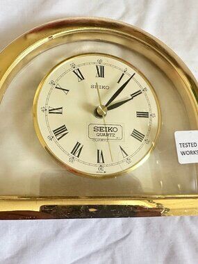 SEIKO Quartz Table Mantle Clock Decor Gold Toned Clear Working Ref. QQZ279G